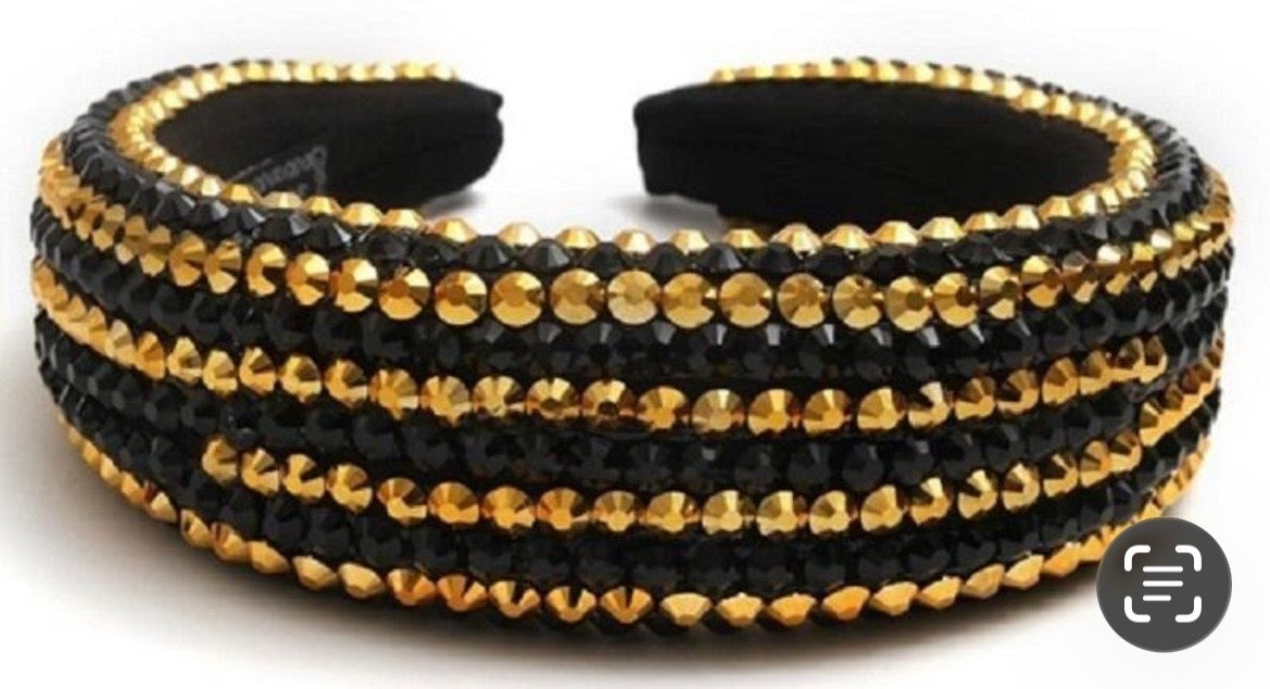 Glamorous Black & Gold Rhinestone Padded Headband