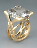 Gold Swirl Basket Weave Ring with Cushion Cut Stone