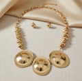 Gold Textured Disc Necklace and Earring Set
