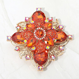 Dazzling Orange and Iridescent Gemstone Brooch