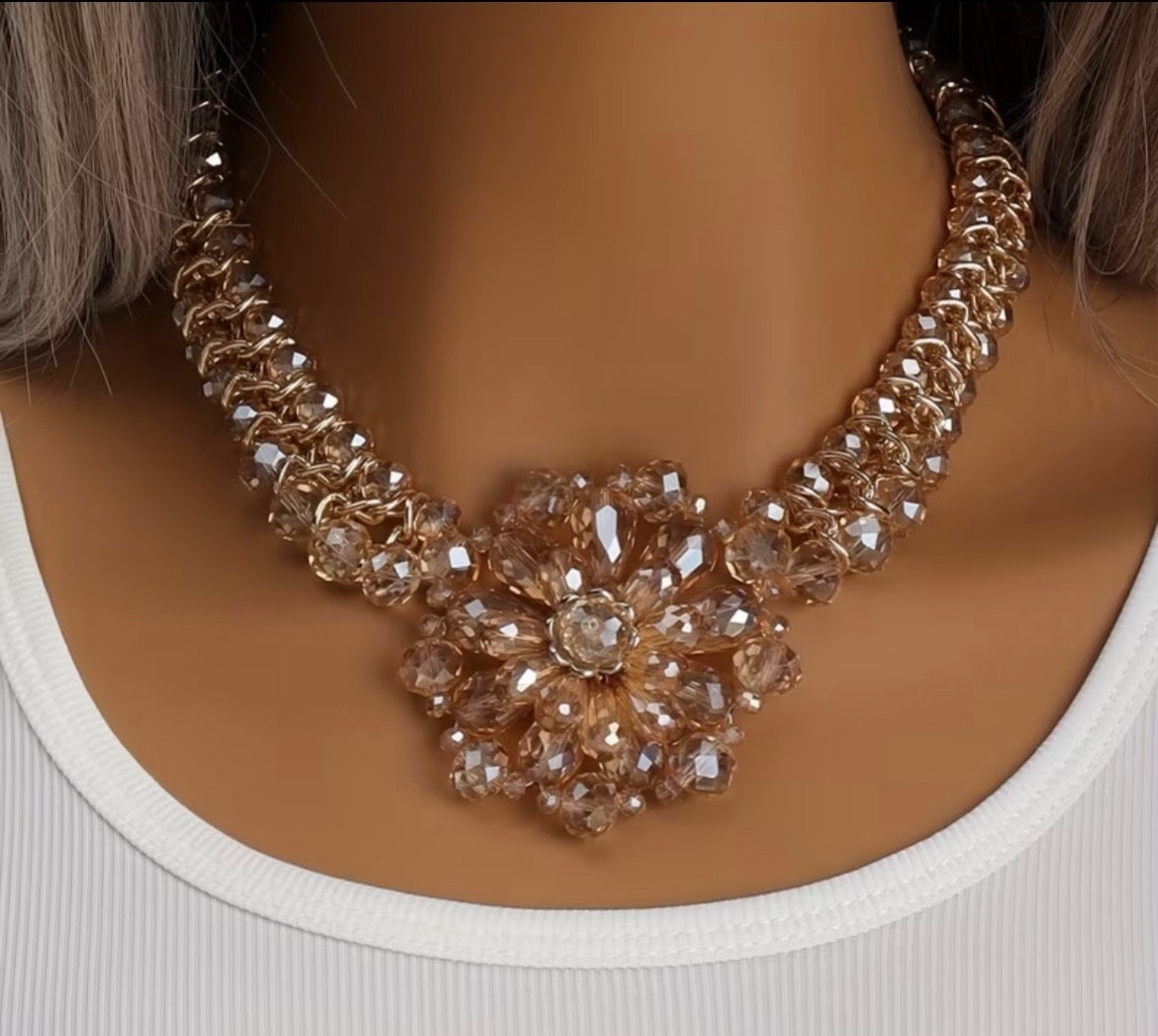 Exquisite Crystal Flower Statement Necklace