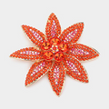 Dazzling Orange and Pink Rhinestone Flower Brooch