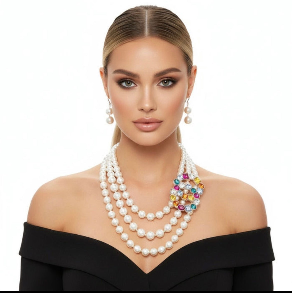 Pearl & Colorful Gemstone Layered Necklace