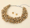 Gold Beaded Statement Necklace & Earrings Set