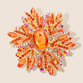 Dazzling Orange and Iridescent Gemstone Flower Brooch