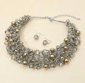 Silver Beaded Statement Necklace & Earrings Set