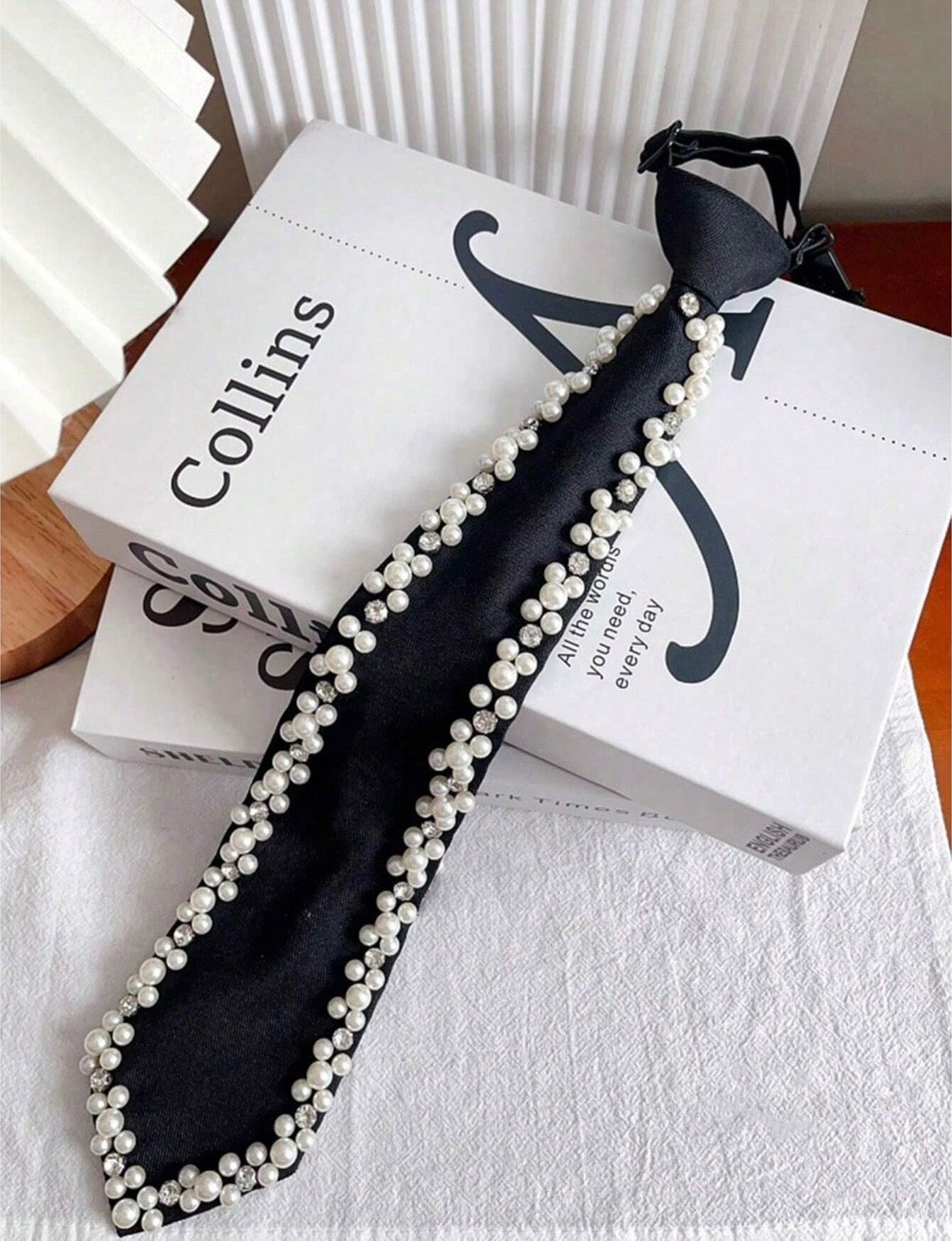 Pearl & Crystal Tie-Style Necklace