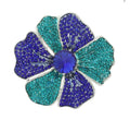 Dazzling Blue and Teal Rhinestone Flower Brooch