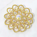 Radiant Gold and Iridescent Crystal Floral Brooch