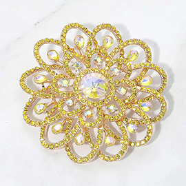 Radiant Gold and Iridescent Crystal Floral Brooch