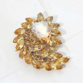 Golden Pear-Shaped Crystal and Leaf Brooch