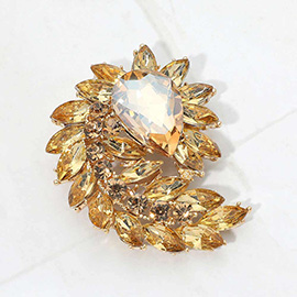 Golden Pear-Shaped Crystal and Leaf Brooch