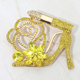 Glamorous Yellow High Heel & Lipstick Brooch