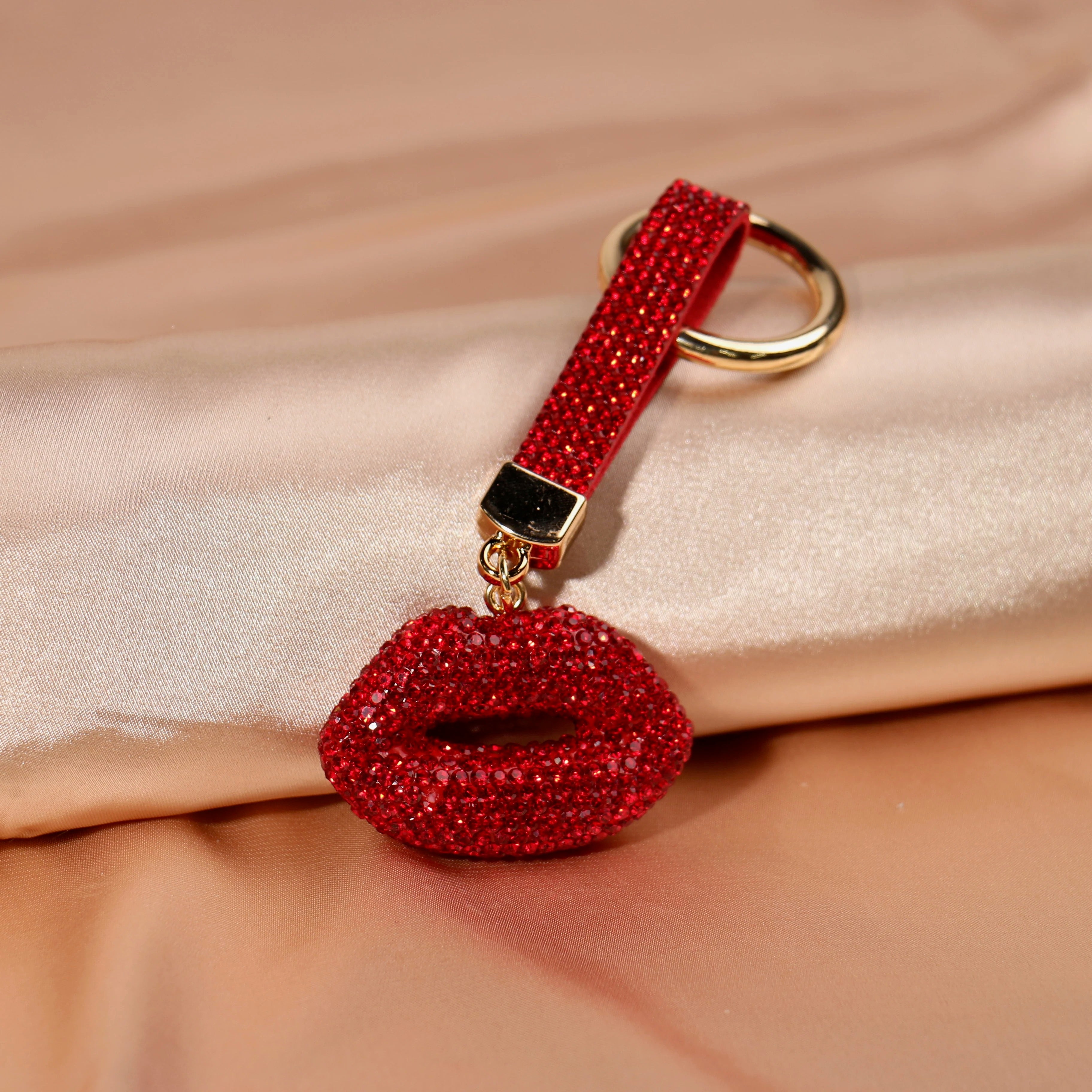 Red Rhinestone Lips Keychain