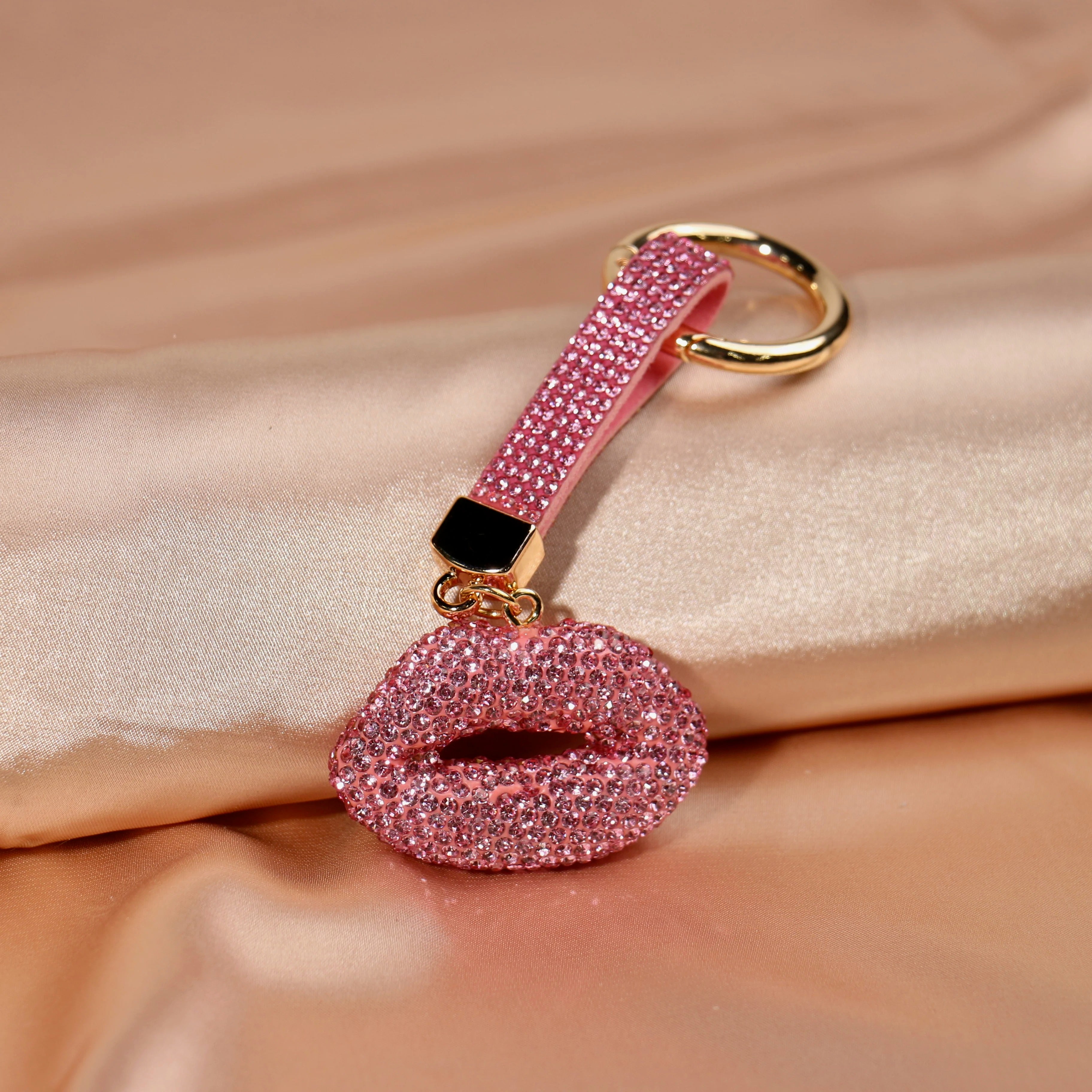 Pink Rhinestone Lips Keychain