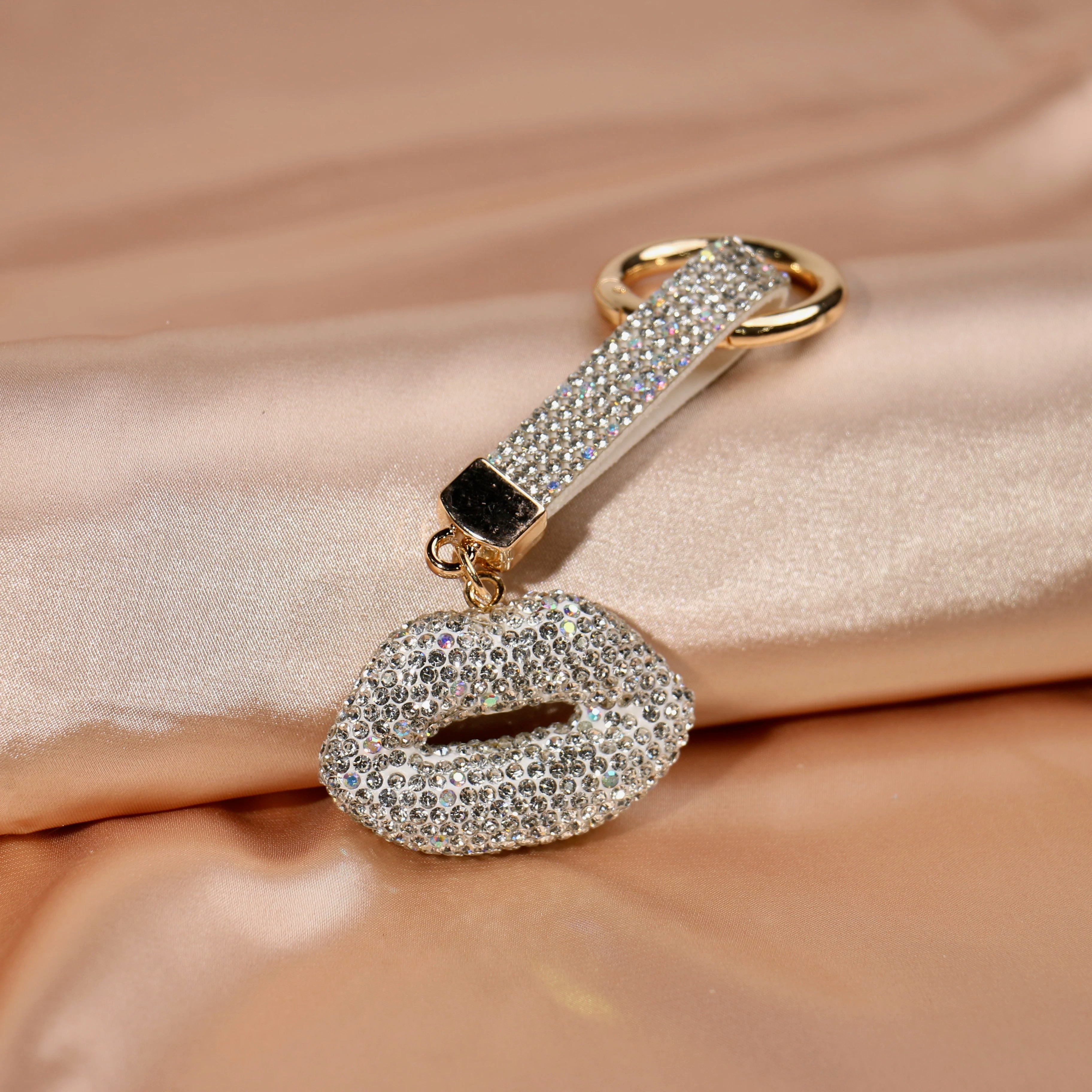 White Rhinestone Lips Keychain