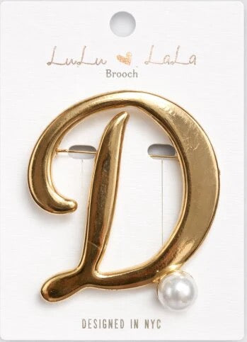 Lulu LaLa "D" Script Brooch with Pearl