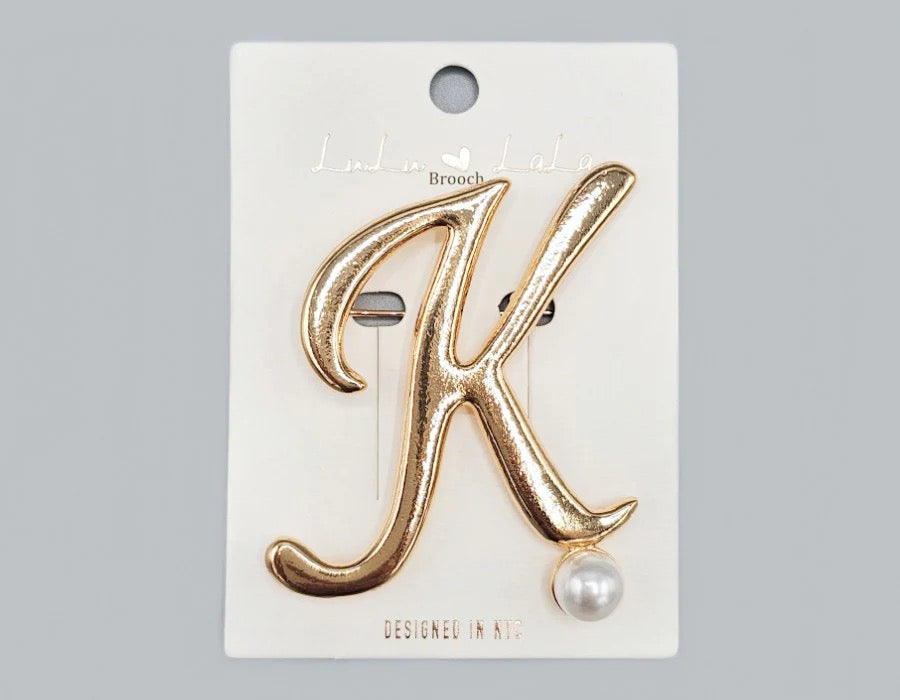 Lulu LaLa "K" Script Brooch with Pearl