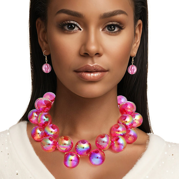 Pink Bauble Necklace and Earring Set